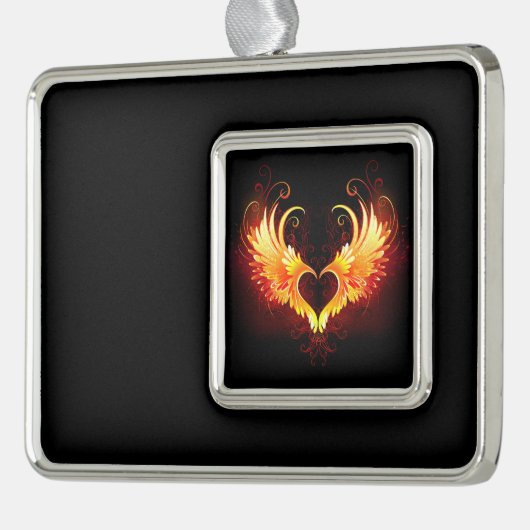 Angel Fire Heart met Wings Verzilverd Omlijst Ornament (Links)