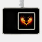 Angel Fire Heart met Wings Verzilverd Omlijst Ornament (Voorkant)