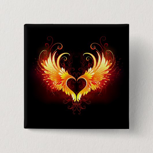 Angel Fire Heart met Wings Vierkante Button 5,1 Cm (Voorkant)