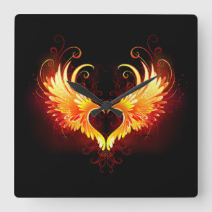 Angel Fire Heart met Wings Vierkante Klok