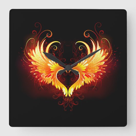 Angel Fire Heart met Wings Vierkante Klok (Voorkant)
