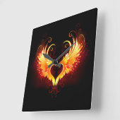 Angel Fire Heart met Wings Vierkante Klok (Hoek)