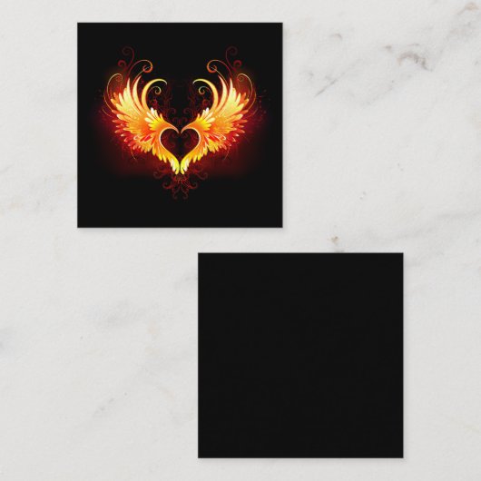 Angel Fire Heart met Wings Vierkante Visitekaartje (Voorkant / Achterkant)
