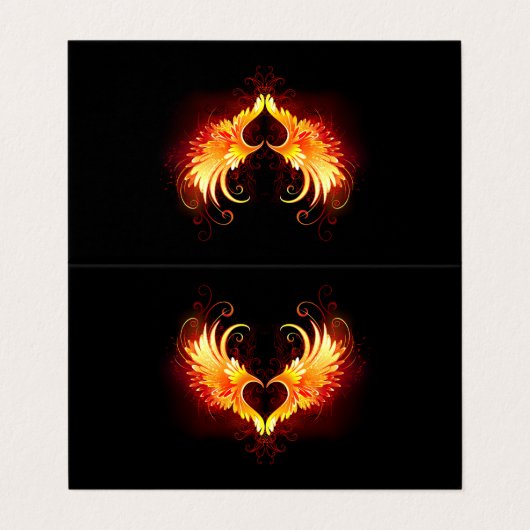 Angel Fire Heart met Wings Visitekaartje (Buitenkant ongevouwen)