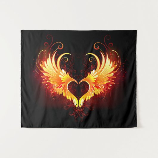 Angel Fire Heart met Wings Wandkleed (Voorkant (horizontaal))