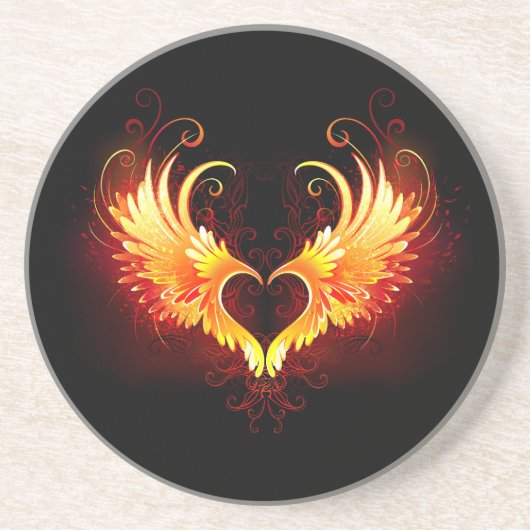 Angel Fire Heart met Wings Zandsteen Onderzetter (Voorkant)