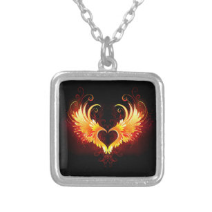 Angel Fire Heart met Wings Zilver Vergulden Ketting