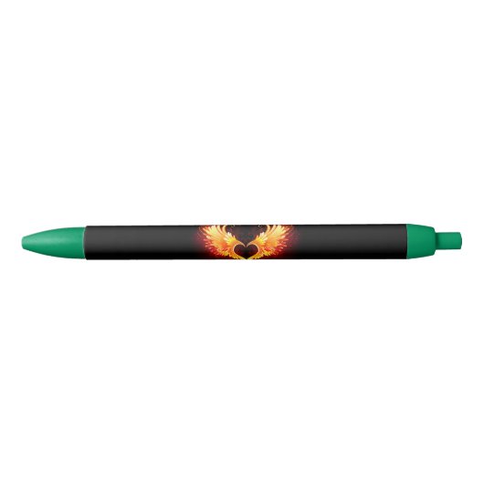 Angel Fire Heart met Wings Zwarte Inkt Pen (Voorkant)