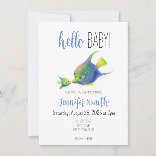 Angel Fish Baby shower Invitation Kaart (Voorkant)