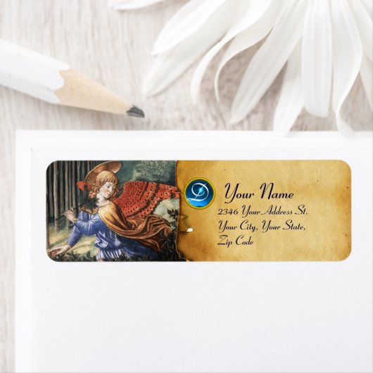 Angel Gathering Flowers in een hemel landschap Etiket (Insitu)