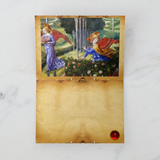 Angel Gathering Flowers in een hemel landschap Feestdagen Kaart (Binnen)