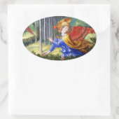 Angel Gathering Flowers in een hemel landschap Ovale Sticker (Tas)