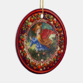 Angel Gathering Flowers Red Floral Crown Kerstmis Keramisch Ornament (Rechts)