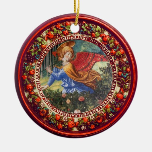 Angel Gathering Flowers Red Floral Crown Kerstmis Keramisch Ornament (Voorkant)