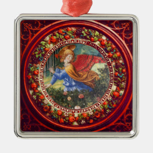 Angel Gathering Flowers Red Floral Crown Kerstmis Metalen Ornament