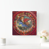 Angel Gathering Flowers Red Floral Crown Kerstmis Vierkante Klok (Huis)