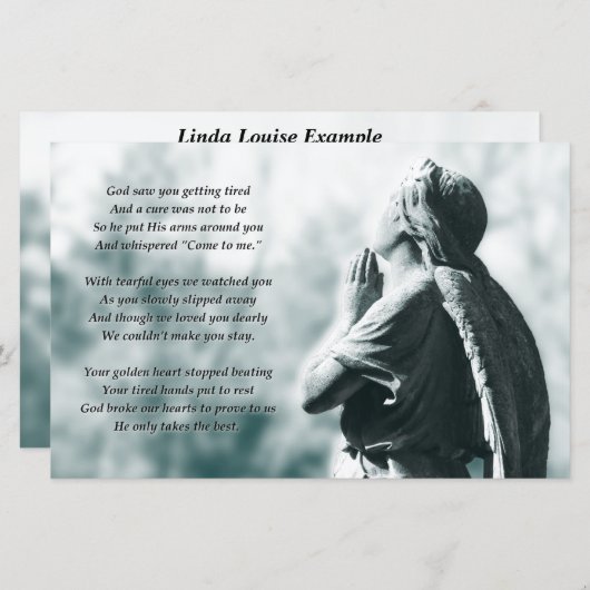 angel gebed gedenkplaats (Voorkant / Achterkant)