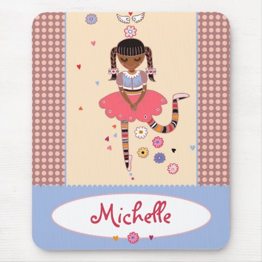 Angel Girl (Afro) Aangepaste naam Mousepad Muismat (Voorkant)