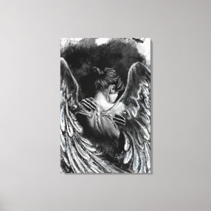 Angel Girl Canvas Afdrukken - zwart en wit schilde