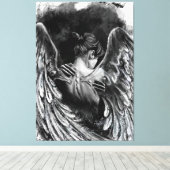 Angel Girl Canvas Afdrukken - zwart en wit schilde (Insitu (Houten vloer))
