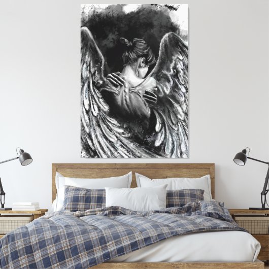 Angel Girl Canvas Afdrukken - zwart en wit schilde (Insitu (Slaapkamer))