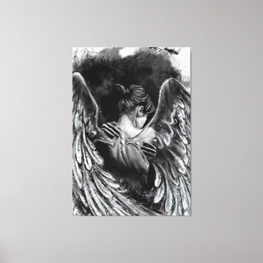 Angel Girl Canvas Afdrukken - zwart en wit schilde (Voorkant)
