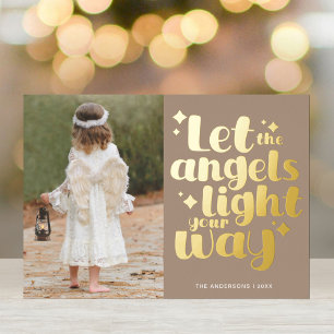 Angel Girl Kerst Witte Pastel Goud Typografie Folie Feestdagenkaart