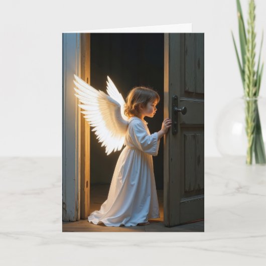 Angel Girl Peering Around A Door Kaart (Voorkant)