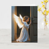 Angel Girl Peering Around A Door Kaart (Gele Bloem)