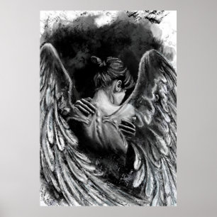 Angel Girl-Poster - zwart en wit schilderen Poster