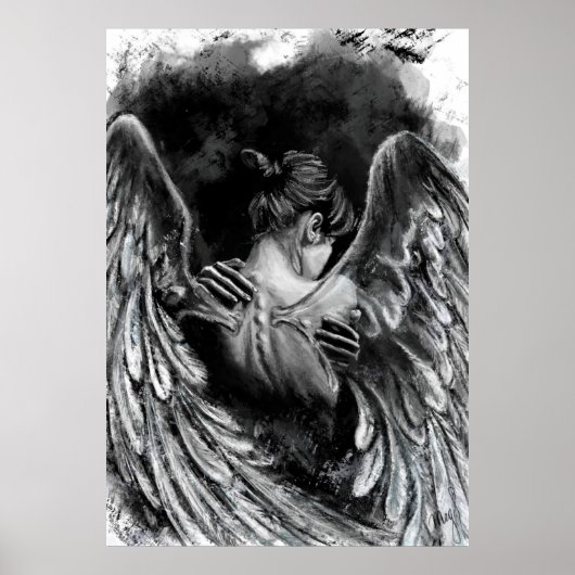 Angel Girl-Poster - zwart en wit schilderen Poster (Voorkant)