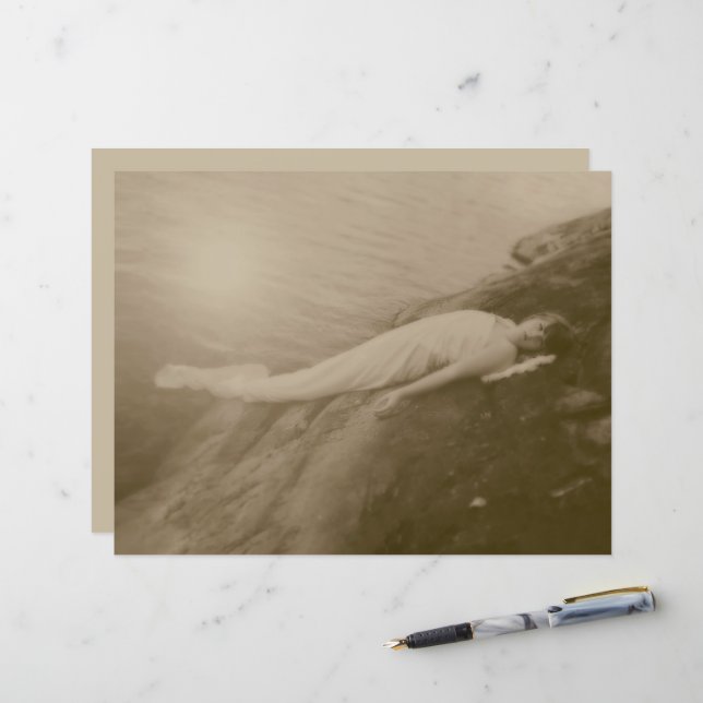 Angel Girl  Sepia Antiek Art Decoupag (Voorkant / Achterkant in situ)