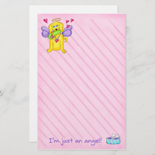 Angel Golden Yellow Dog met scheen Briefpapier (Voorkant / Achterkant)