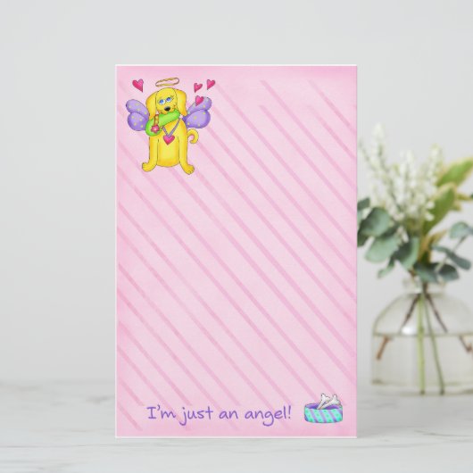 Angel Golden Yellow Dog met scheen Briefpapier (Staand voorkant)