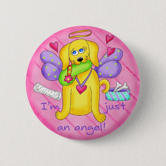 Angel Golden Yellow Dog met scheen Ronde Button 5,7 Cm (Voorkant)