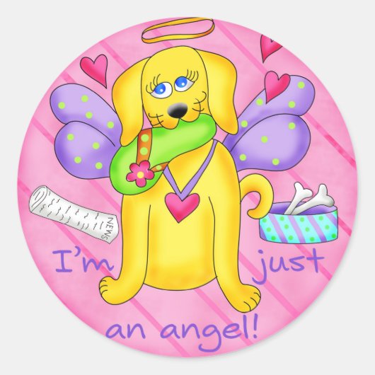 Angel Golden Yellow Dog met scheen Ronde Sticker (Voorkant)