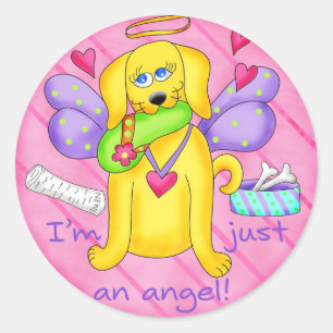 Angel Golden Yellow Dog met scheen Ronde Sticker