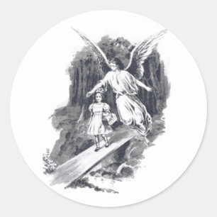 Angel Guarding A Girl Child Ronde Sticker
