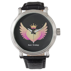 Angel Heart met coole roze vleugels en Crown A Tou Horloge