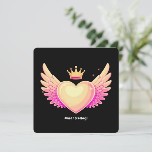 Angel Heart met coole roze vleugels en Crown A Tou Kaart (Staand voorkant)
