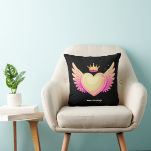 Angel Heart met coole roze vleugels en Crown A Tou Kussen