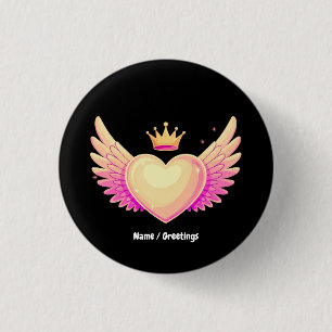 Angel Heart met coole roze vleugels en Crown A Tou Ronde Button 3,2 Cm