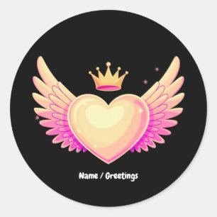 Angel Heart met coole roze vleugels en Crown A Tou Ronde Sticker