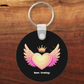 Angel Heart met coole roze vleugels en Crown A Tou Sleutelhanger (Voorkant)
