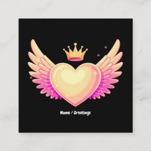 Angel Heart met coole roze vleugels en Crown A Tou Vierkante Visitekaartje