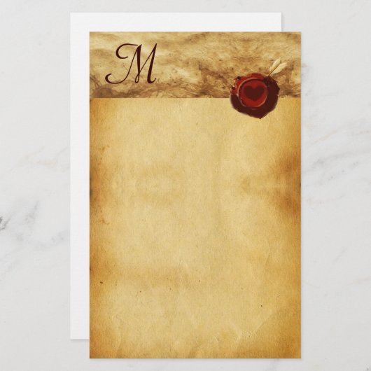 ANGEL HEART RED WAX SEAL PARCHMENT Monogram Briefpapier (Voorkant / Achterkant)