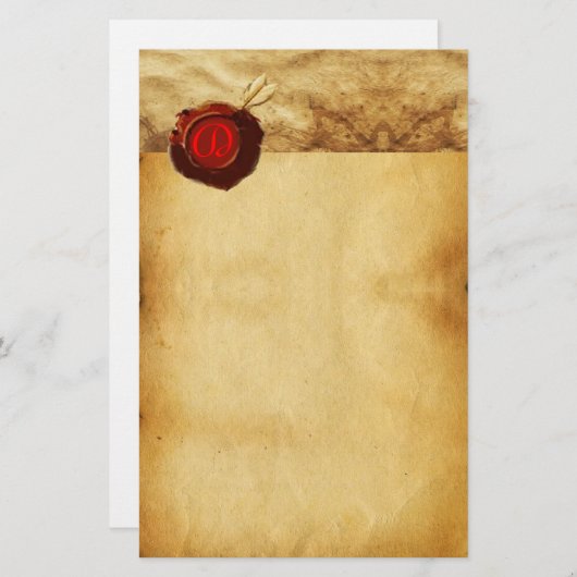 ANGEL HEART RED WAX SEAL PARCHMENT MONOGRAM BRIEFPAPIER (Voorkant / Achterkant)