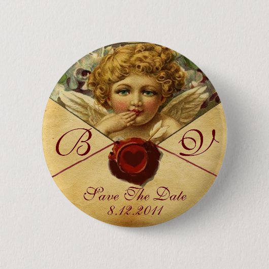 ANGEL HEART WAX SEAL PARCHCHMENT Save the Date Ronde Button 5,7 Cm (Voorkant)