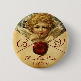 ANGEL HEART WAX SEAL PARCHCHMENT Save the Date Ronde Button 5,7 Cm