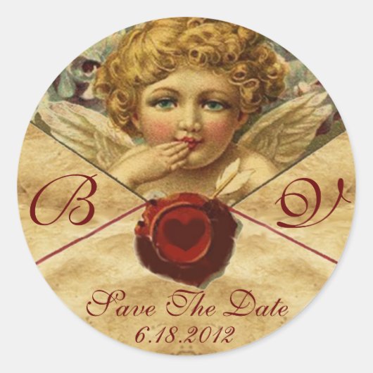 ANGEL HEART WAX SEAL PARCHCHMENT Save the Date Ronde Sticker (Voorkant)